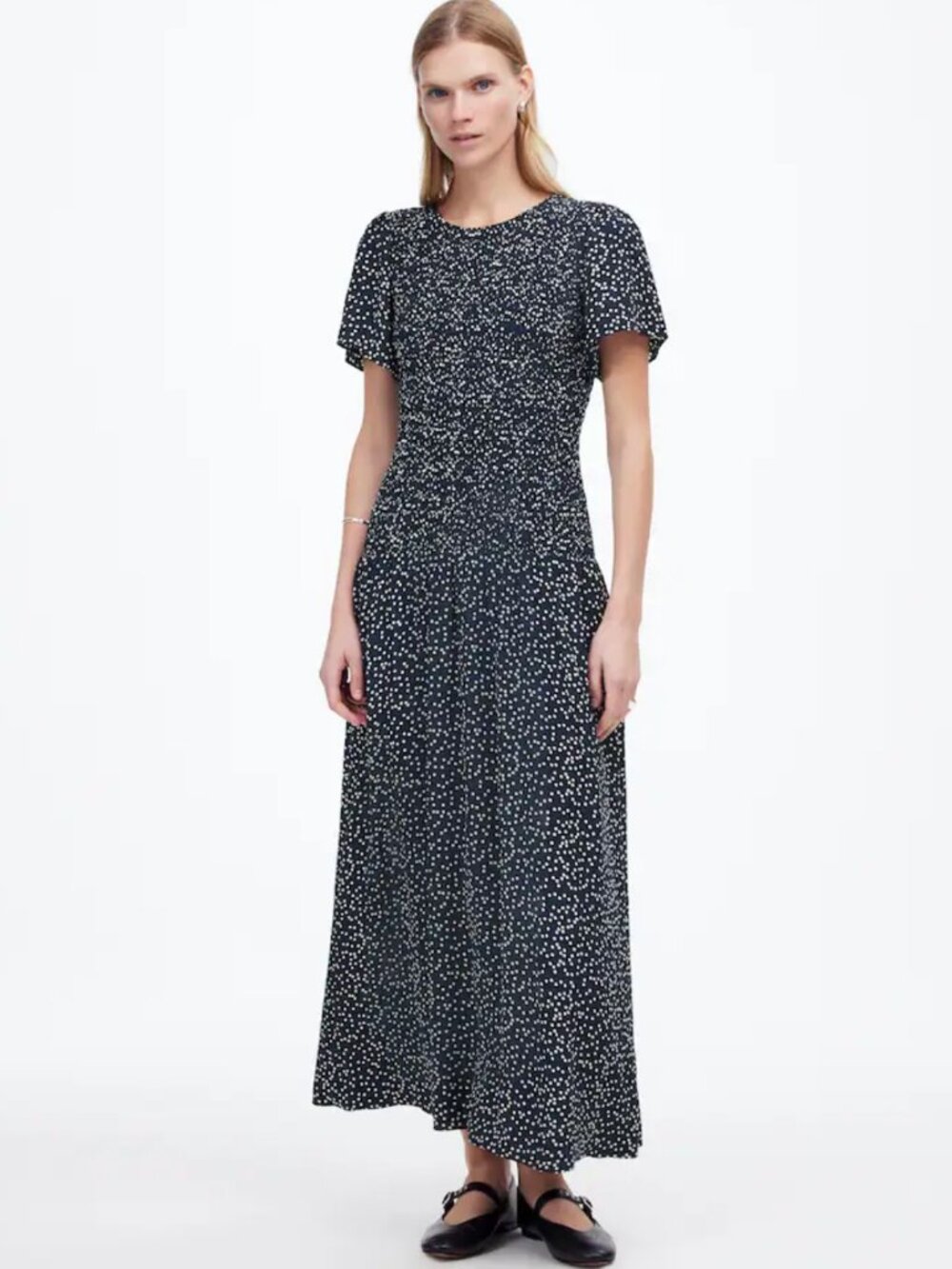 Madewell Flutter-Sleeve Smocked Midi Dress